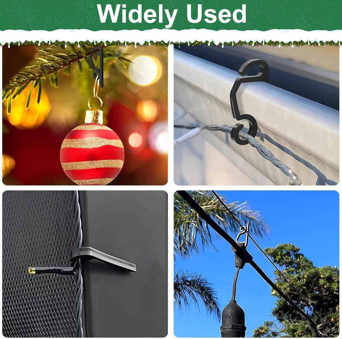 Christmas Light Clips Outdoor - 200 Pcs Holiday Lights Clip Plastic Gutter Hooks Outside Xmas Light Hangers for Hanging Christmas Halloween Decor (Black)