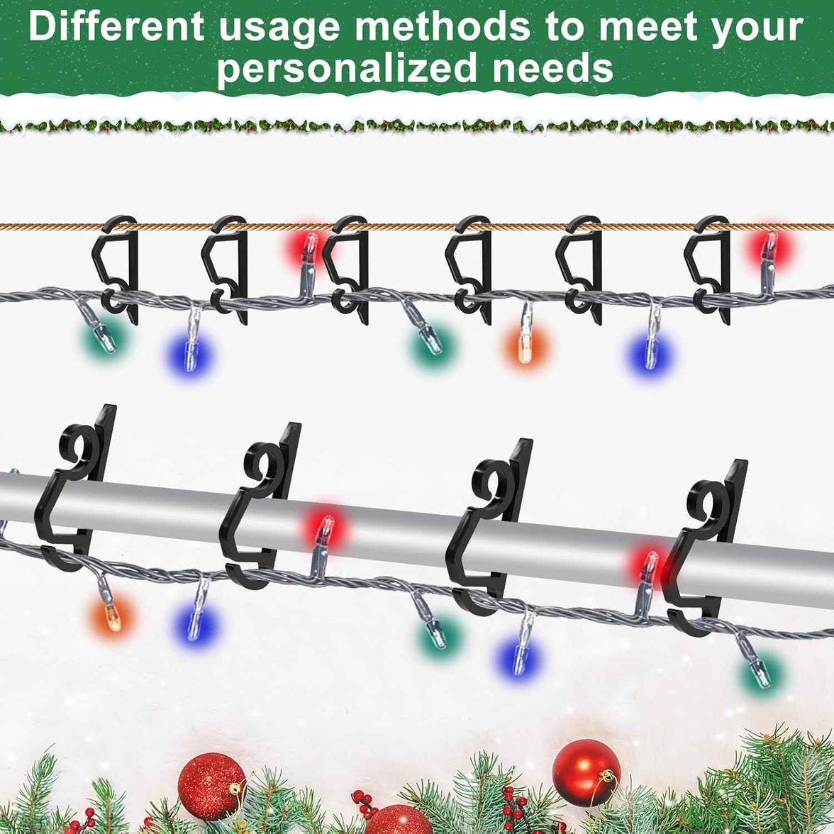 Christmas Light Clips Outdoor - 200 Pcs Holiday Lights Clip Plastic Gutter Hooks Outside Xmas Light Hangers for Hanging Christmas Halloween Decor (Black)