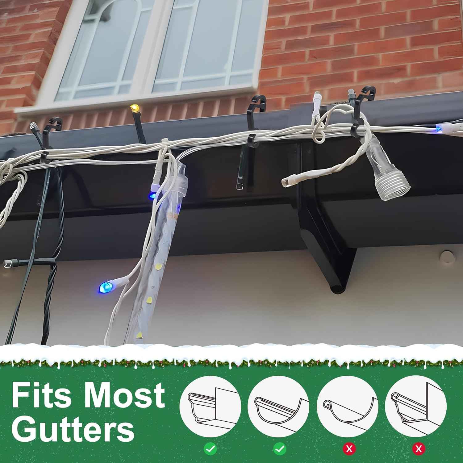 Christmas Light Clips Outdoor - 200 Pcs Holiday Lights Clip Plastic Gutter Hooks Outside Xmas Light Hangers for Hanging Christmas Halloween Decor (Black)