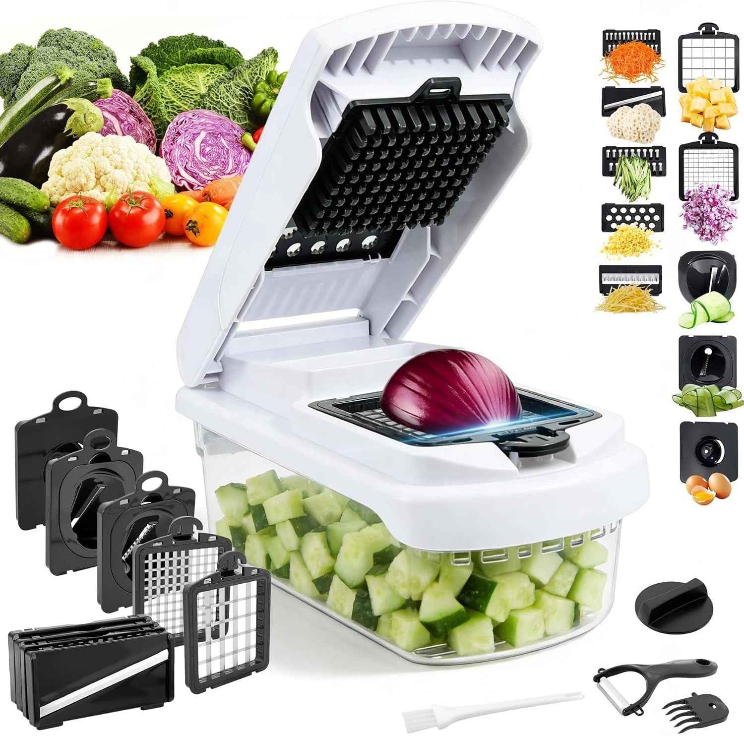 18-in-1 Vegetable Chopper Mandoline Slicer Kitchen Gadgets with Container for Effortless Chopping, Dicing, and Slicing