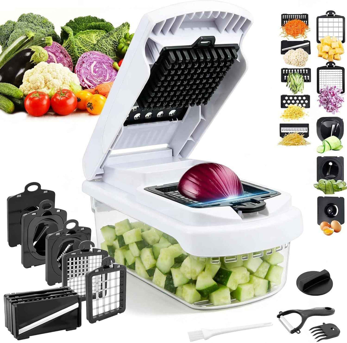 18-in-1 Vegetable Chopper Mandoline Slicer Kitchen Gadgets with Container for Effortless Chopping, Dicing, and Slicing