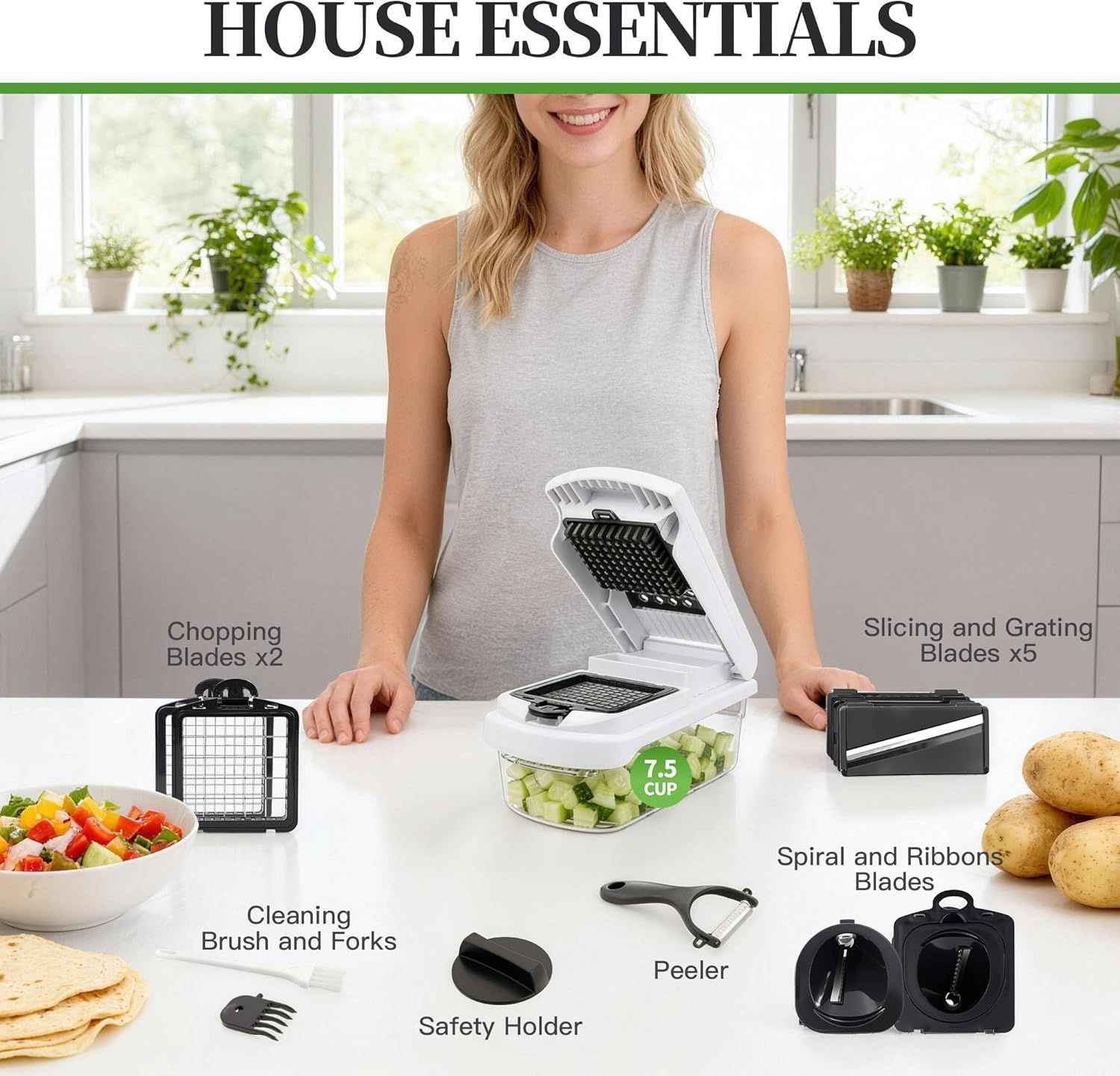 18-in-1 Vegetable Chopper Mandoline Slicer Kitchen Gadgets with Container for Effortless Chopping, Dicing, and Slicing