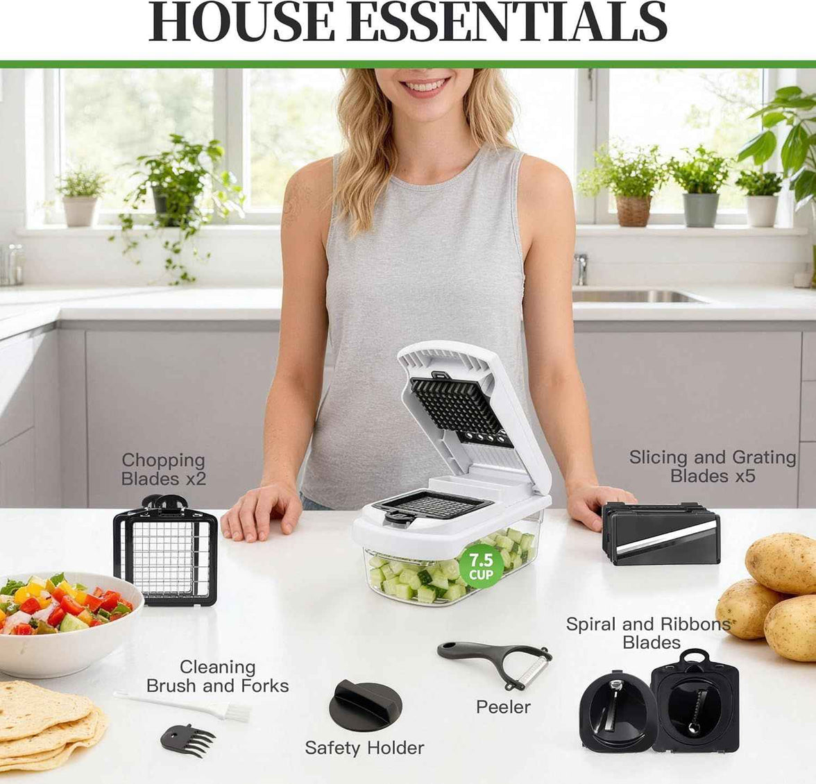 18-in-1 Vegetable Chopper Mandoline Slicer Kitchen Gadgets with Container for Effortless Chopping, Dicing, and Slicing