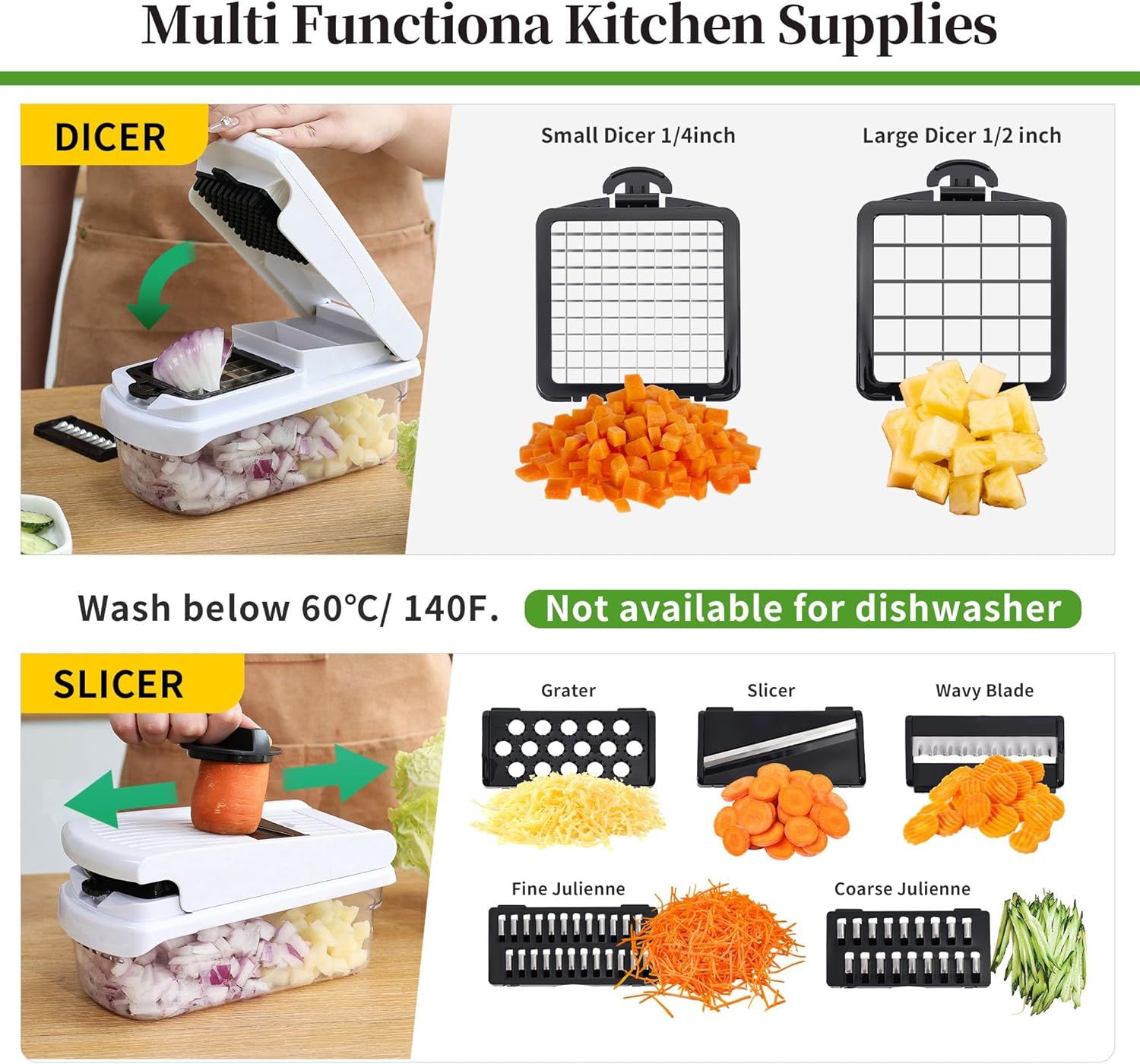 18-in-1 Vegetable Chopper Mandoline Slicer Kitchen Gadgets with Container for Effortless Chopping, Dicing, and Slicing