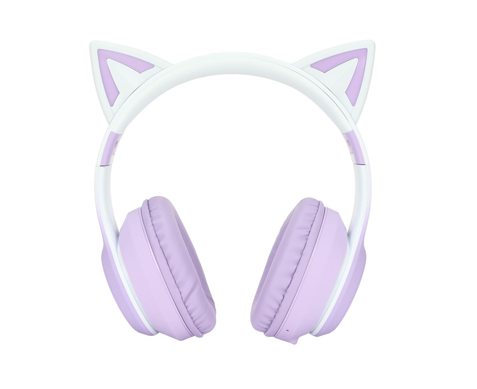 Cat Ear Bluetooth Gaming Headphones Wireless Foldable Music Headset with LED Light Detachable Microphone 3.5mm Cable Purple