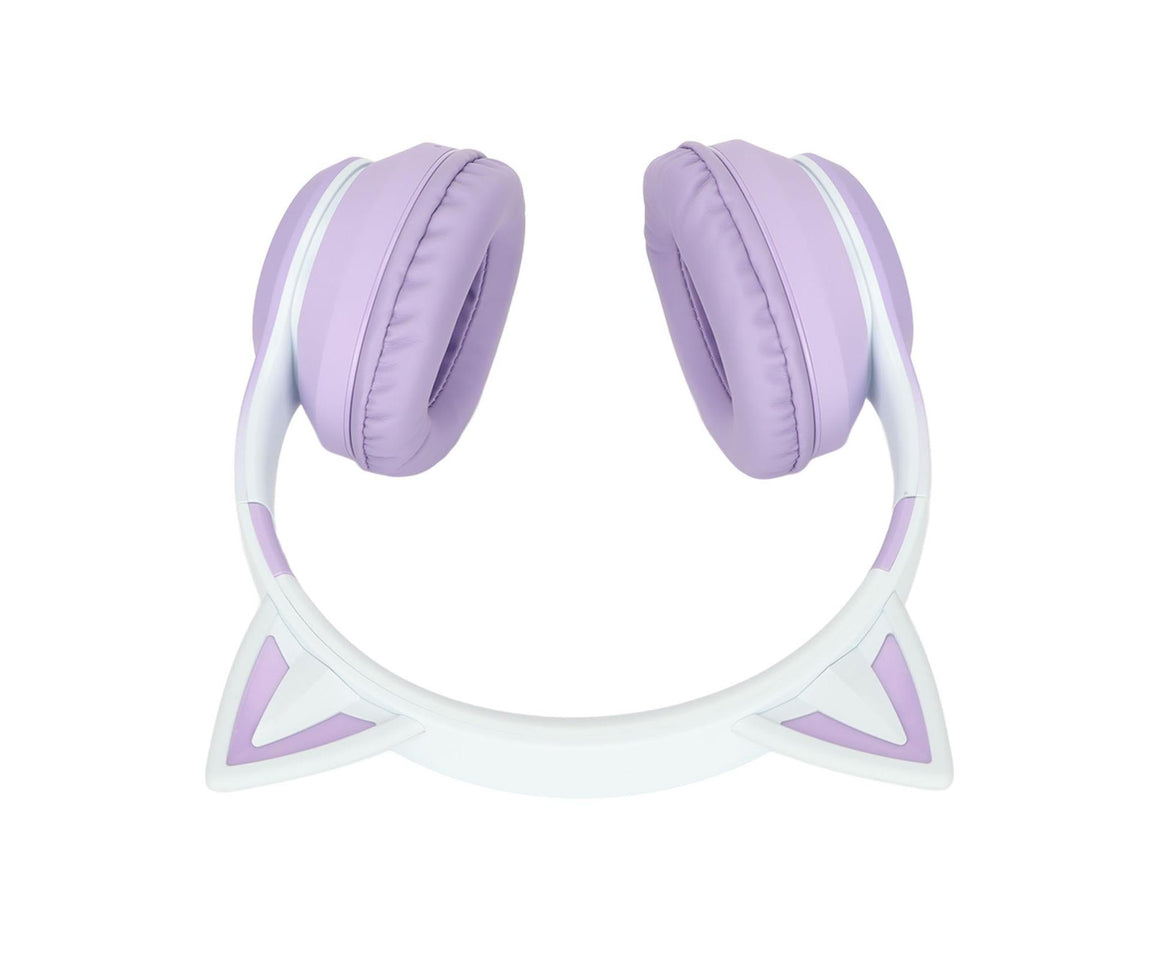 Cat Ear Bluetooth Gaming Headphones Wireless Foldable Music Headset with LED Light Detachable Microphone 3.5mm Cable Purple