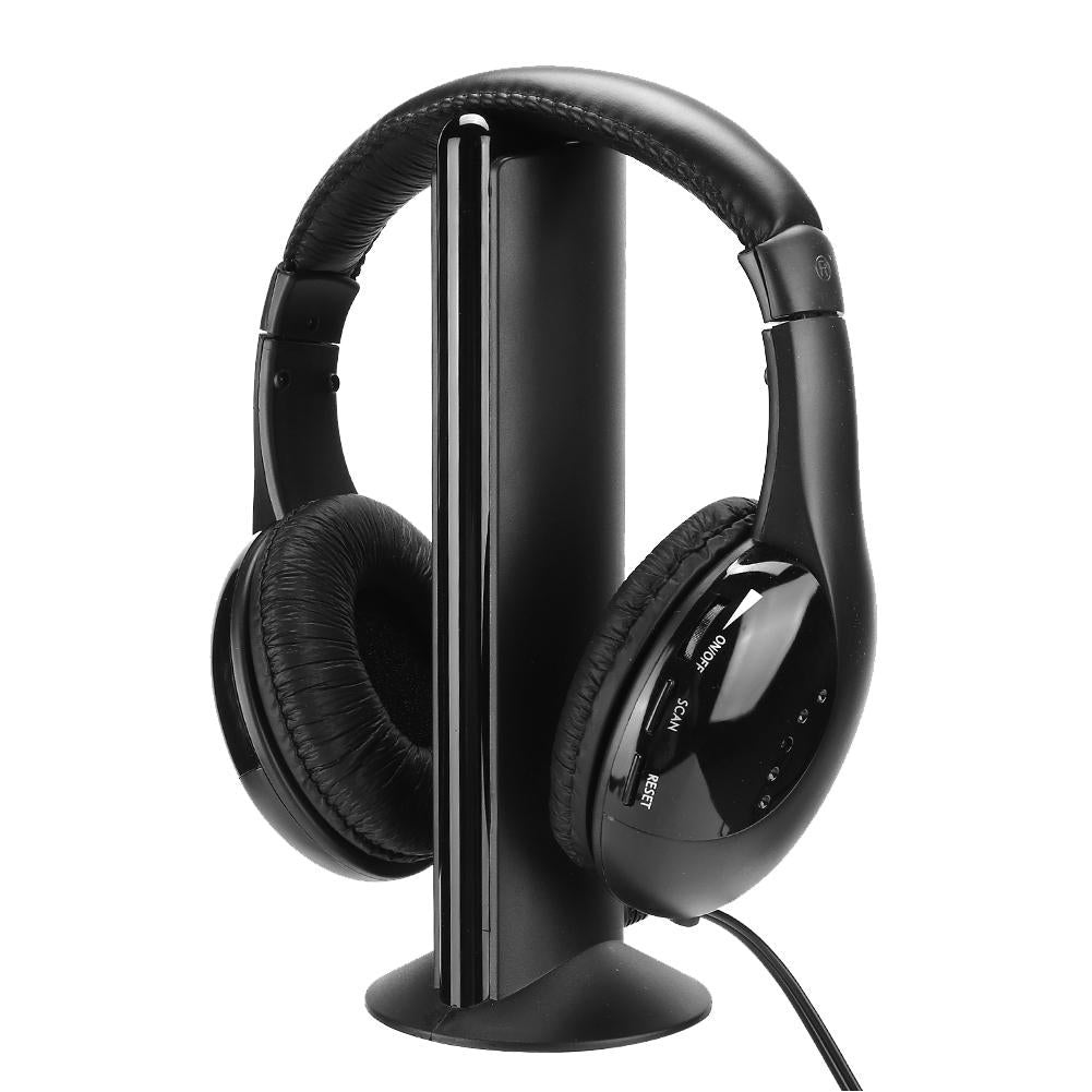 5 in 1 FM Wireless Headset with Microphone and Charging Stand