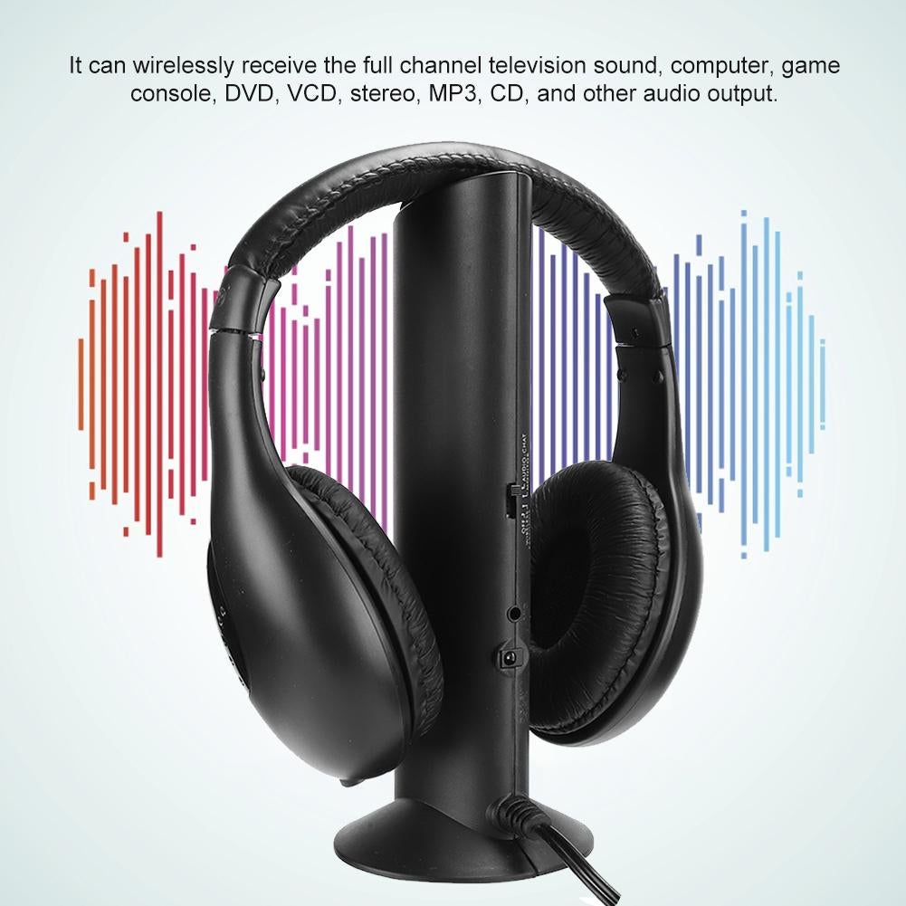 5 in 1 FM Wireless Headset with Microphone and Charging Stand