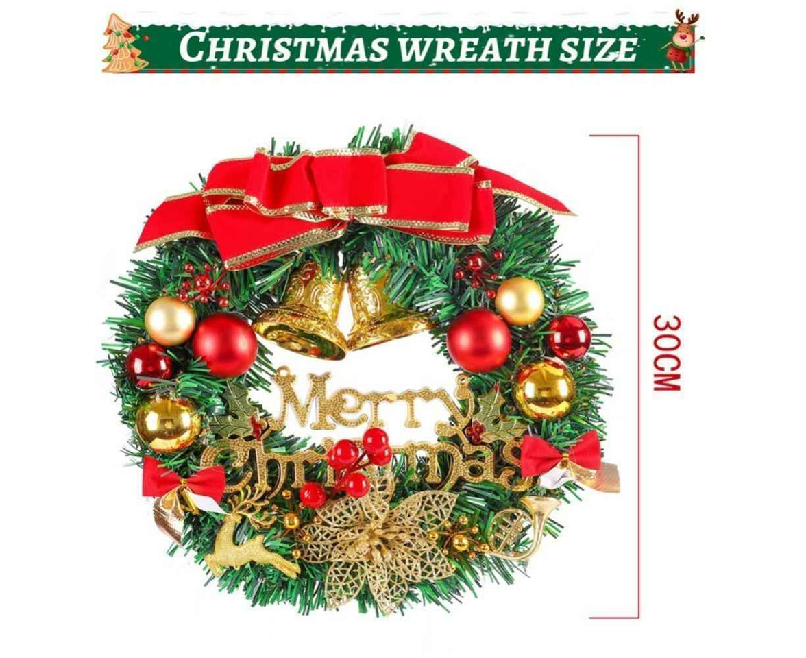 Merry Christmas Wreath 12 Inch Christmas Decorations Front Door Wreath Ornament Wall Artificial Pine Garland for Christmas Party Decor - 30CM