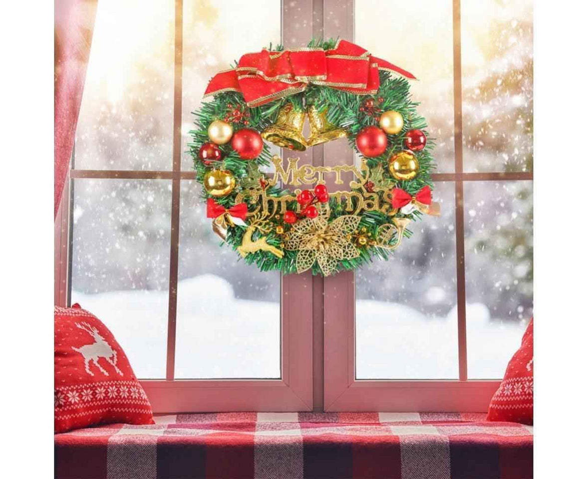 Merry Christmas Wreath 12 Inch Christmas Decorations Front Door Wreath Ornament Wall Artificial Pine Garland for Christmas Party Decor - 30CM