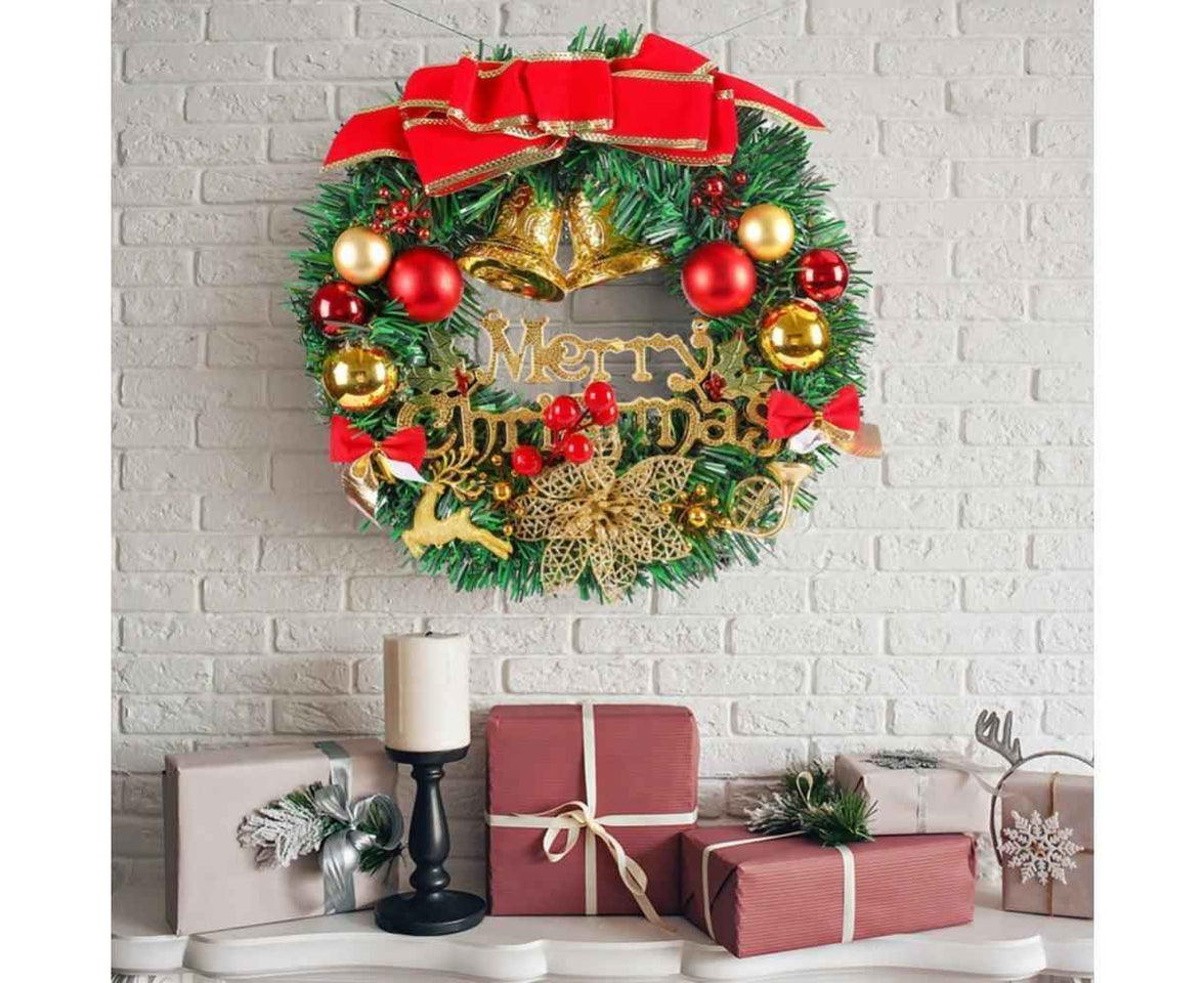 Merry Christmas Wreath 12 Inch Christmas Decorations Front Door Wreath Ornament Wall Artificial Pine Garland for Christmas Party Decor - 30CM