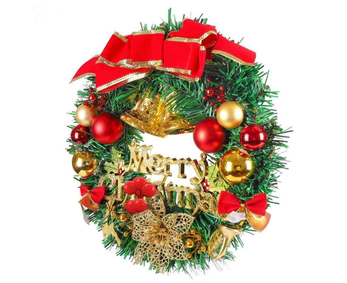 Merry Christmas Wreath 12 Inch Christmas Decorations Front Door Wreath Ornament Wall Artificial Pine Garland for Christmas Party Decor - 30CM