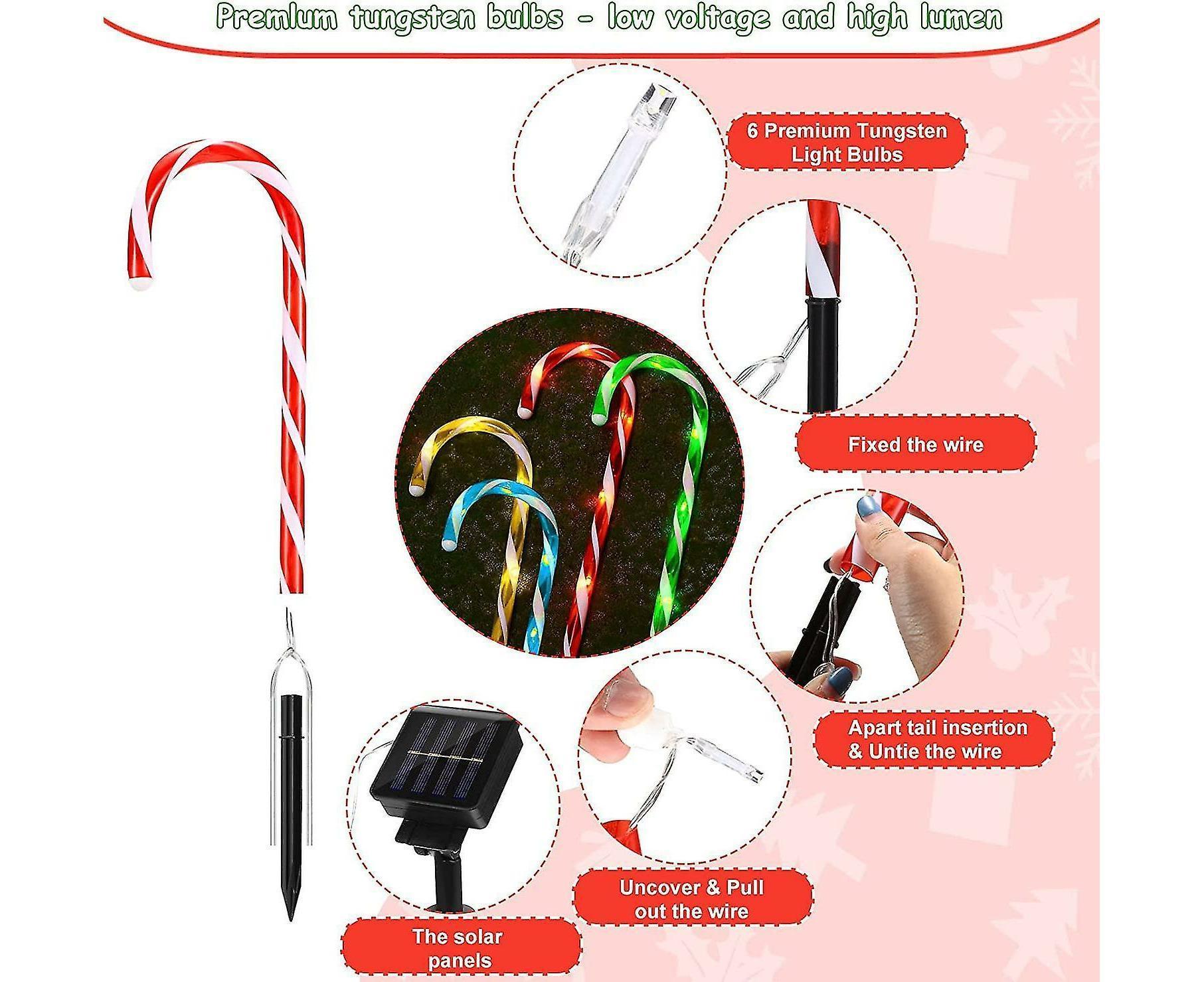 Christmas Solar Candy Cane Lights Candy Cane Pathway Markers Lights Set Of Xmas Led Yard Lawn Indoor Outdoor Decoration Lights For House Path Walkway