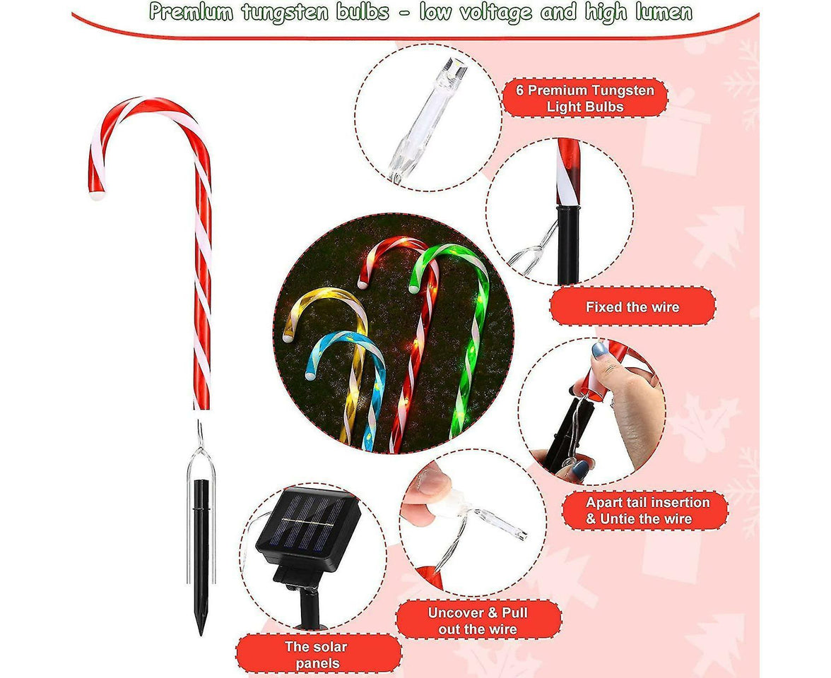 Christmas Solar Candy Cane Lights Candy Cane Pathway Markers Lights Set Of Xmas Led Yard Lawn Indoor Outdoor Decoration Lights For House Path Walkway