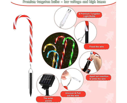 Christmas Solar Candy Cane Lights Candy Cane Pathway Markers Lights Set Of Xmas Led Yard Lawn Indoor Outdoor Decoration Lights For House Path Walkway