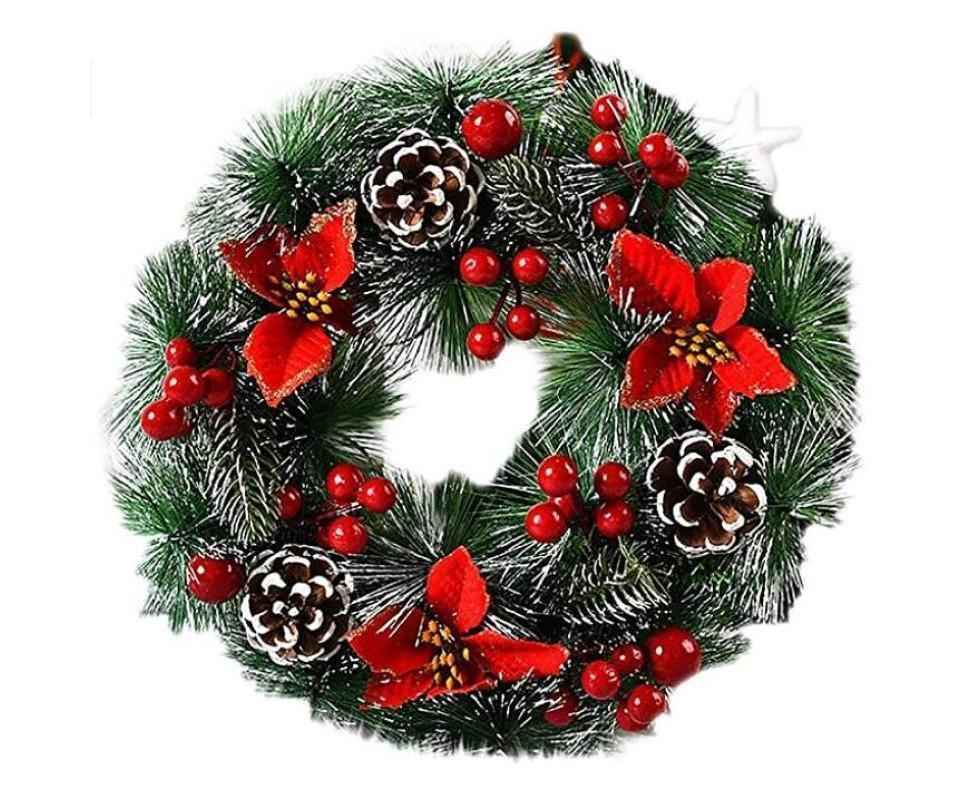 Christmas Wreath, Door Wreath Christmas Christmas Decoration Wreath Christmas Garland with Balls Handmade Christmas Garland Decoration Wreath-32cm