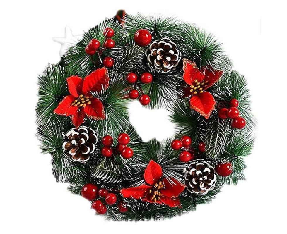Christmas Wreath, Door Wreath Christmas Christmas Decoration Wreath Christmas Garland with Balls Handmade Christmas Garland Decoration Wreath-32cm