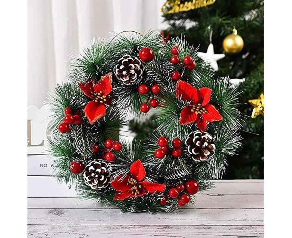Christmas Wreath, Door Wreath Christmas Christmas Decoration Wreath Christmas Garland with Balls Handmade Christmas Garland Decoration Wreath-32cm