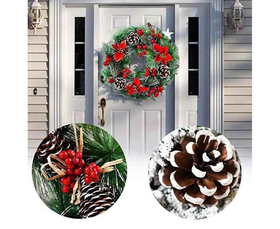 Christmas Wreath, Door Wreath Christmas Christmas Decoration Wreath Christmas Garland with Balls Handmade Christmas Garland Decoration Wreath-32cm
