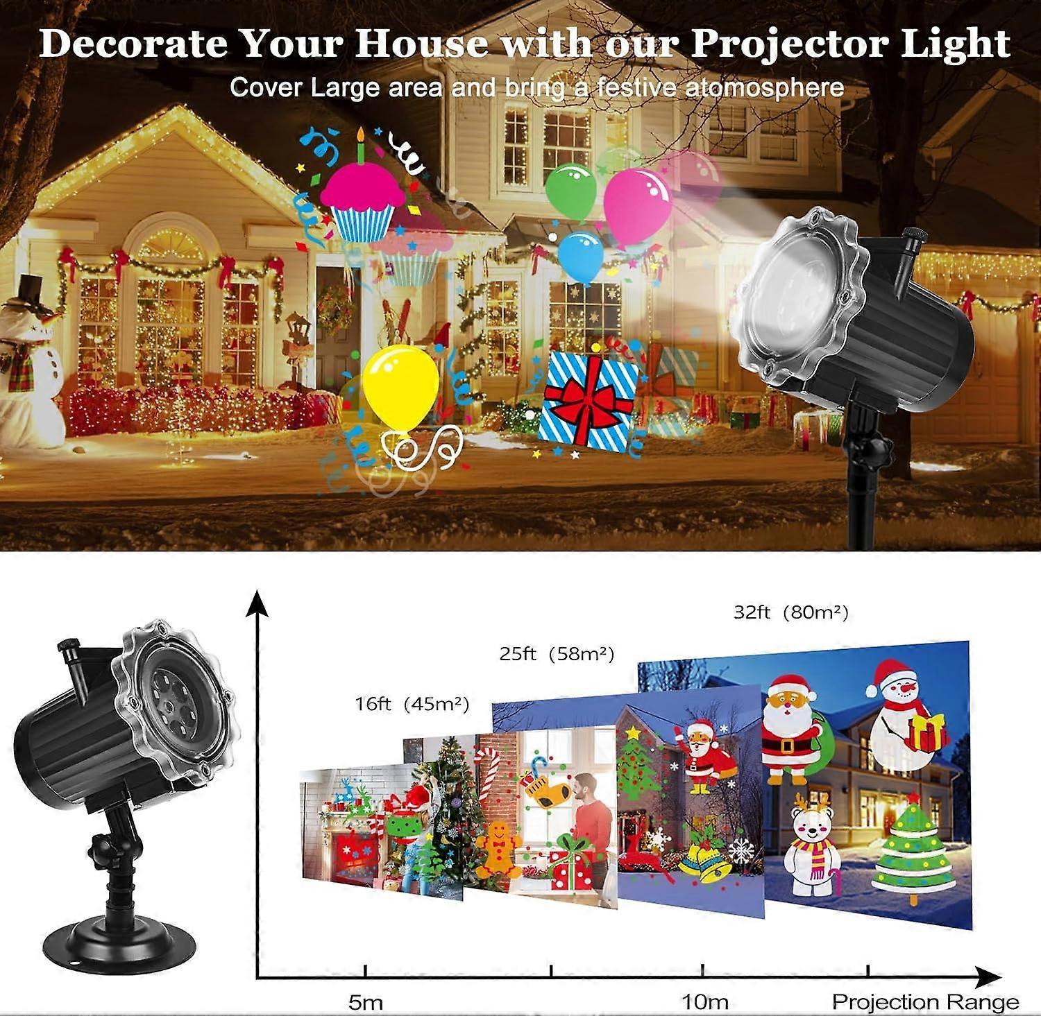 Christmas LED Projector Lamp with 16 Snowflake Patterns for Outdoor Decoration