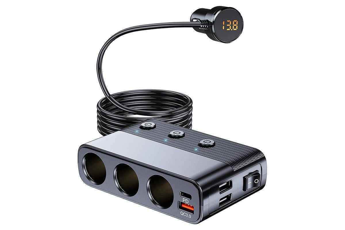 7 in 1 Cigarette Lighter Splitter QC3.0 PD 30W Charging 3 Socket Car Charger Adapter