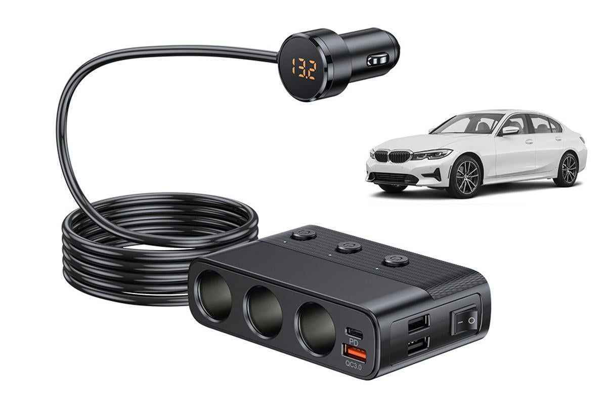 7 in 1 Cigarette Lighter Splitter QC3.0 PD 30W Charging 3 Socket Car Charger Adapter
