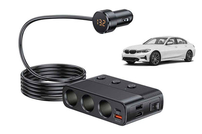7 in 1 Cigarette Lighter Splitter QC3.0 PD 30W Charging 3 Socket Car Charger Adapter