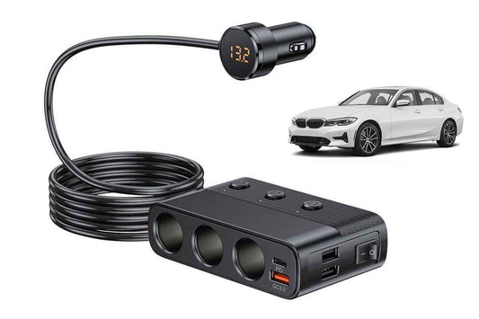 7 in 1 Cigarette Lighter Splitter QC3.0 PD 30W Charging 3 Socket Car Charger Adapter