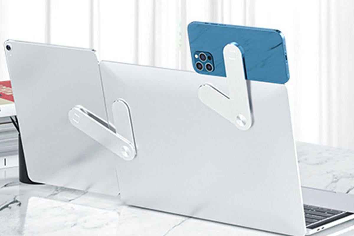 Portable Laptop Phone Holder - Screens Expansion Mobile Side Mount Holder - Silver