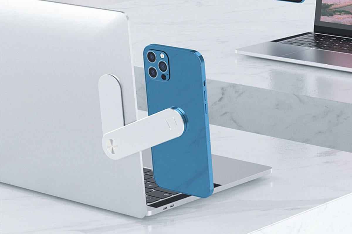 Portable Laptop Phone Holder - Screens Expansion Mobile Side Mount Holder - Silver