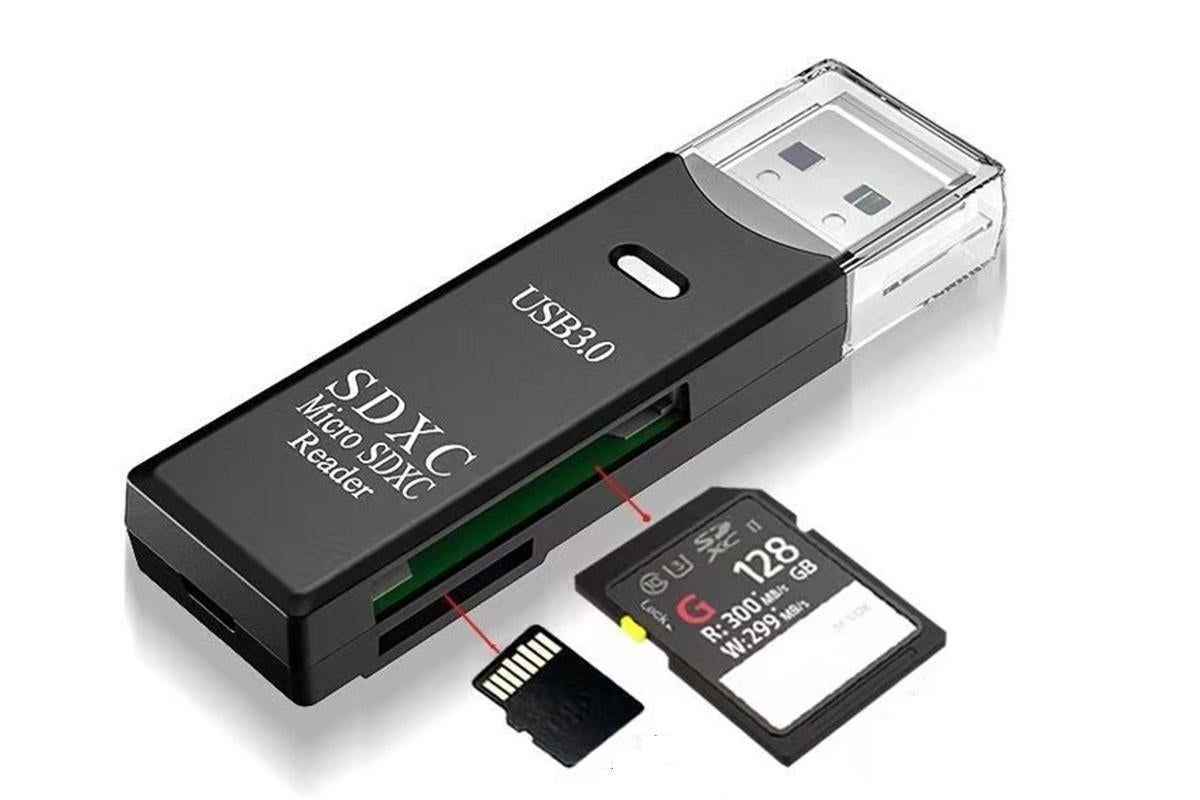 2 In 1 USB 3.0 Card Memory Reader High Speed SD SDHC SDXC Micro Writer Adapter - Black