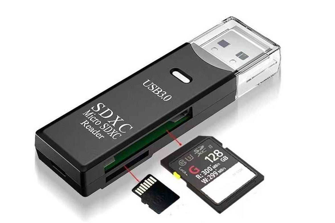 2 In 1 USB 3.0 Card Memory Reader High Speed SD SDHC SDXC Micro Writer Adapter - Black