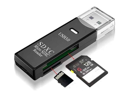 2 In 1 USB 3.0 Card Memory Reader High Speed SD SDHC SDXC Micro Writer Adapter - Black