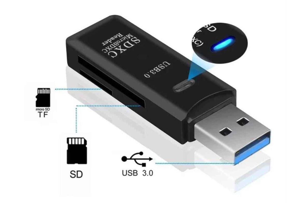 2 In 1 USB 3.0 Card Memory Reader High Speed SD SDHC SDXC Micro Writer Adapter - Black