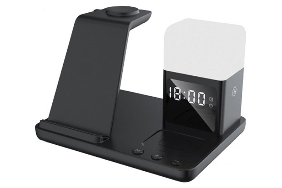 6 in 1 Wireless Charging Station with Alarm Clock and Night Light for Smartphone, Watch, and Earbuds Fast Charging
