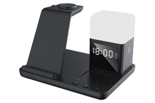 6 in 1 Wireless Charging Station with Alarm Clock and Night Light for Smartphone, Watch, and Earbuds Fast Charging