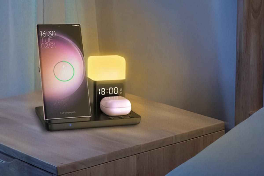 6 in 1 Wireless Charging Station with Alarm Clock and Night Light for Smartphone, Watch, and Earbuds Fast Charging