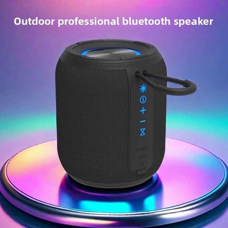 Outdoor Waterproof Bluetooth Speaker - IPX5 Subwoofer, 24-Hour Battery Life, RGB Lighting, Perfect for Camping and Home Use - Black