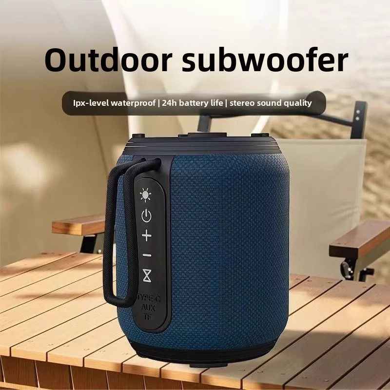 Outdoor Waterproof Bluetooth Speaker - IPX5 Subwoofer, 24-Hour Battery Life, RGB Lighting, Perfect for Camping and Home Use - Black
