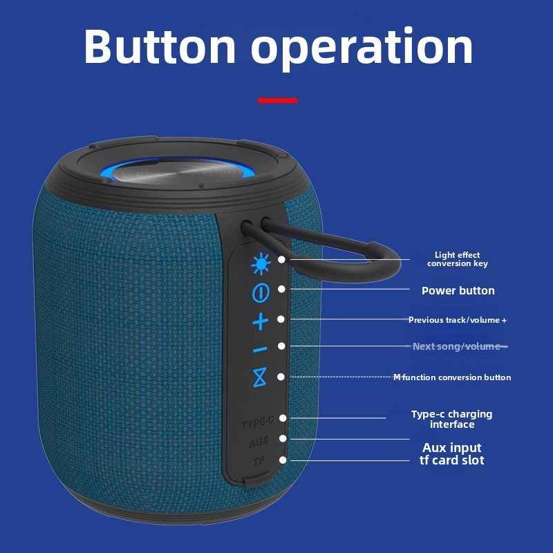 Outdoor Waterproof Bluetooth Speaker - IPX5 Subwoofer, 24-Hour Battery Life, RGB Lighting, Perfect for Camping and Home Use - Black