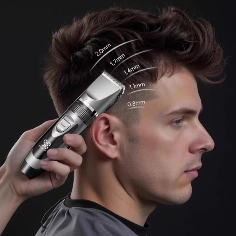 Digital Display Electric Hair Clipper, Rechargeable Hair Trimmer for Adults & Kids, Multiple Attachments—Black