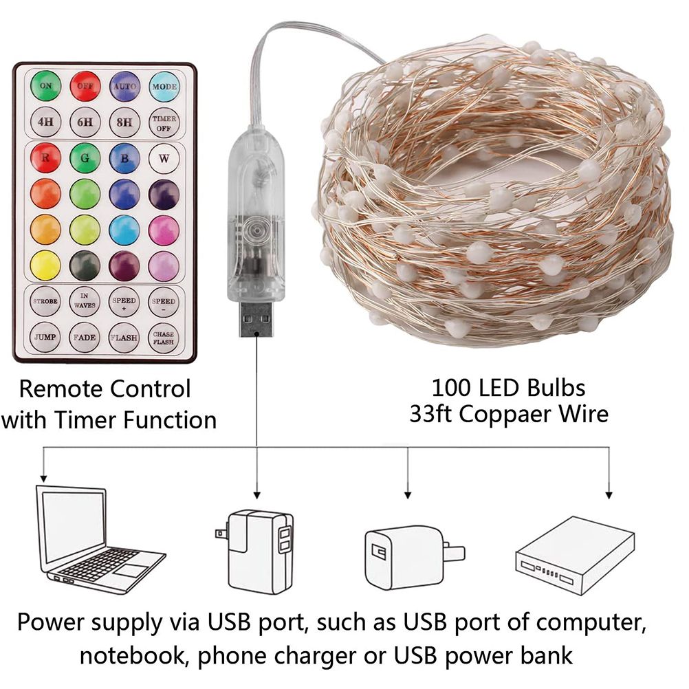RGB Fairy String Lights - 12M Remote Control Copper Wire Lamps for Magical Ambiance