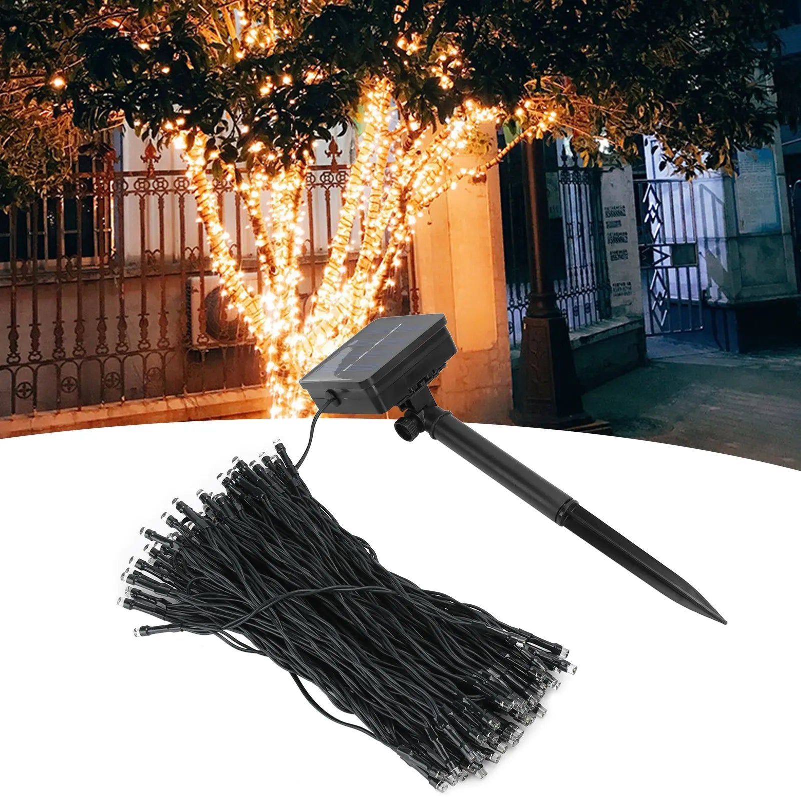 17m Solar String Lights with 100 Warm White LEDs for Outdoor Gardens and Patios