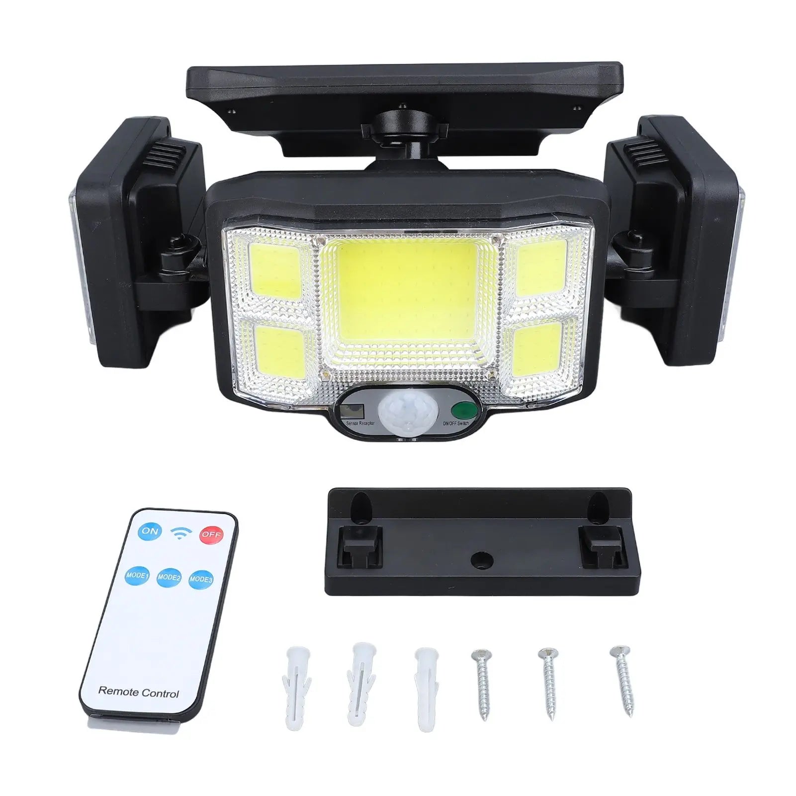 3 Heads Outdoor Solar Wall Light with Remote Control Motion Sensor 3 Lighting Modes Waterproof Wide Angle Rotation Solar Fence Light