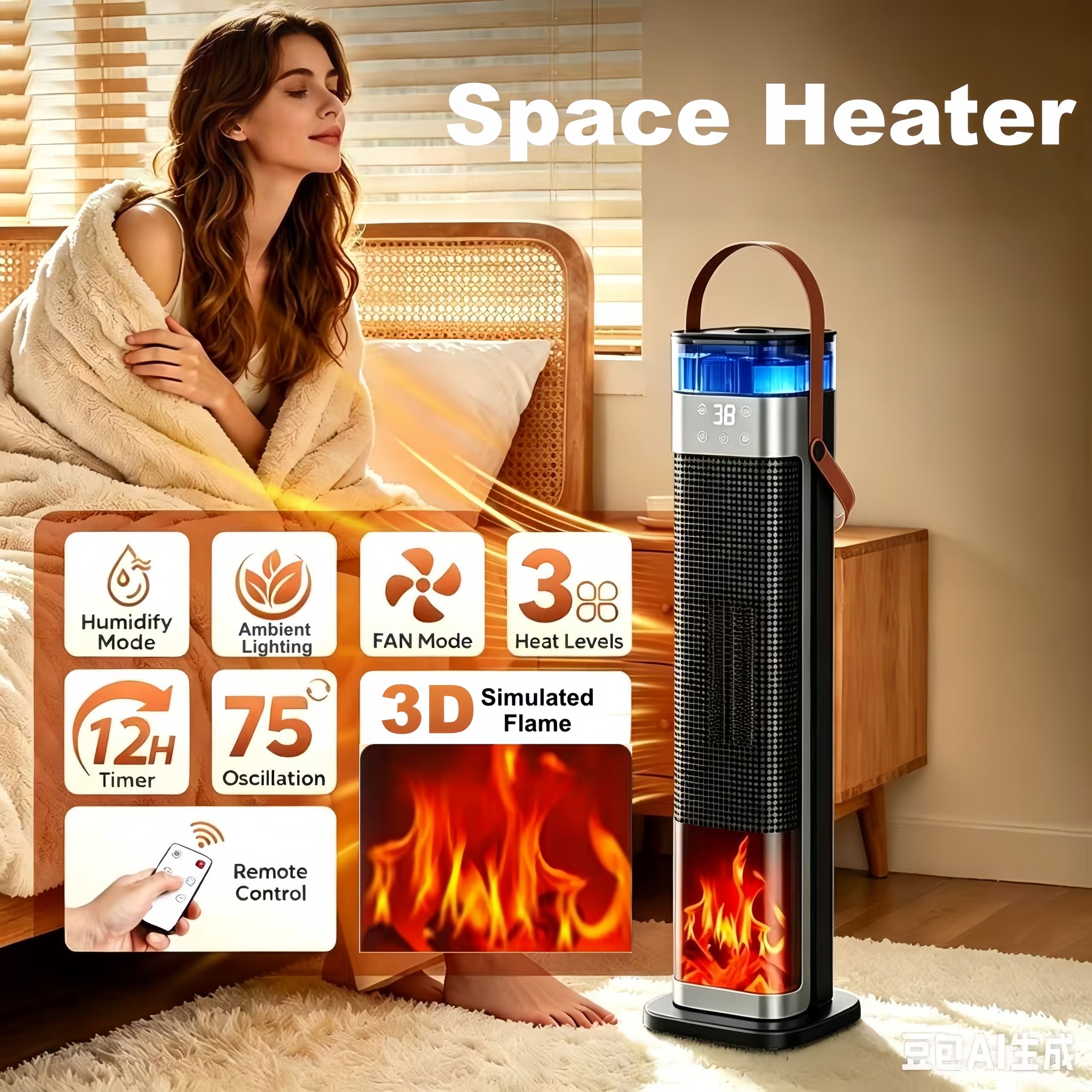 Tower Heater with humidifier for Optimal Comfort and Warmth