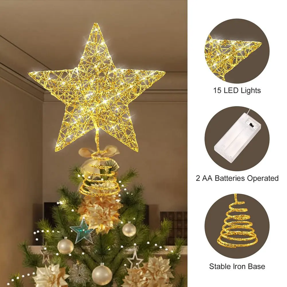 Illuminate Your Holidays with Our Gold Christmas Tree Topper – 20 LED Lights