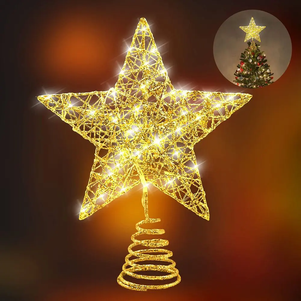 Illuminate Your Holidays with Our Gold Christmas Tree Topper – 20 LED Lights