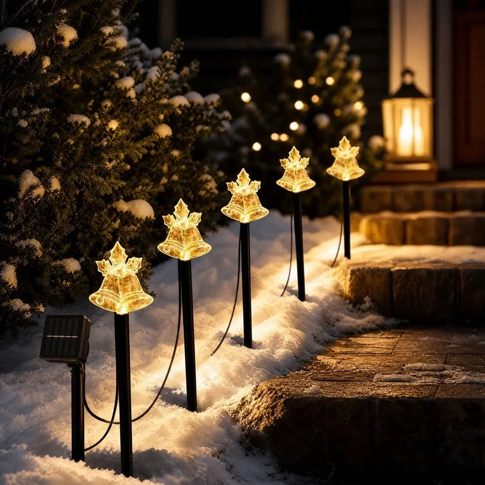 Solar Powered Christmas Christmas Bells Garden Stake Lights Decorative Outdoor Ambient Lighting For Parks Gardens Villas And Landscapes, Solar Powered Christmas Bells Garden Stake Lights