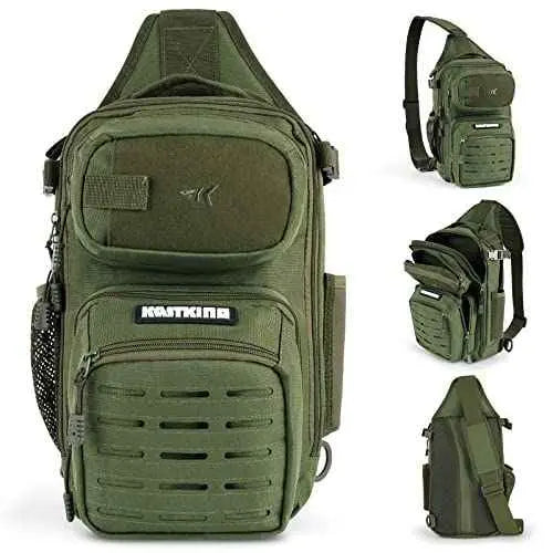 Fishing Sling Bag for Anglers, Perfect for Remote Fishing Adventures, Hiking, Kayaking (Olive Green)