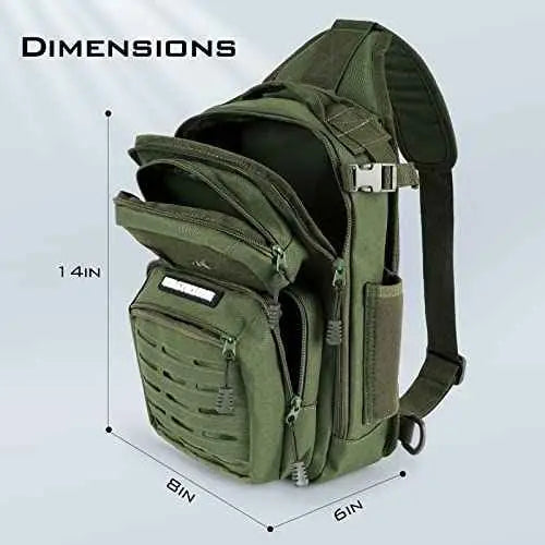 Fishing Sling Bag for Anglers, Perfect for Remote Fishing Adventures, Hiking, Kayaking (Olive Green)